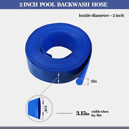 Eastrans 2" x 25 FT Pool Backwash Hose, Heavy Duty Flat Discharge Hose, Weather and Burst Resistant, Best Hoses for Inground Pools, Pool Filter & Pool Drain Hose with 2 Hose Clamps