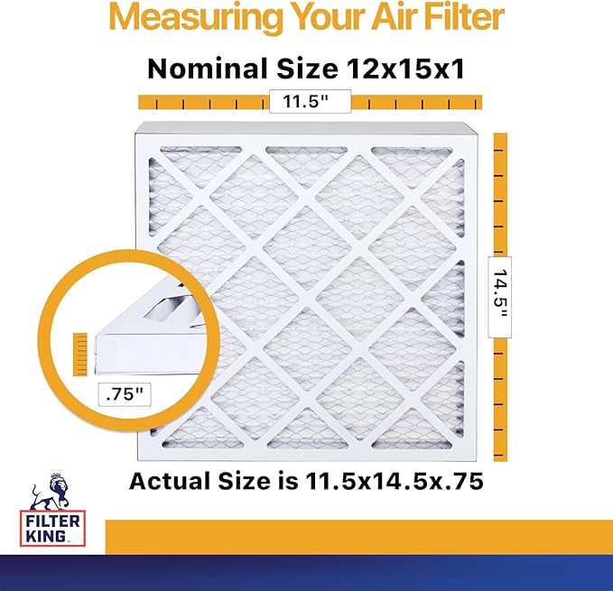 Filter King 12x15x1 Air Filter | 6-PACK | MERV 13 HVAC Pleated A/C Furnace Filters | MADE IN USA | Actual Size: 11.5 x 14.5 x .75"