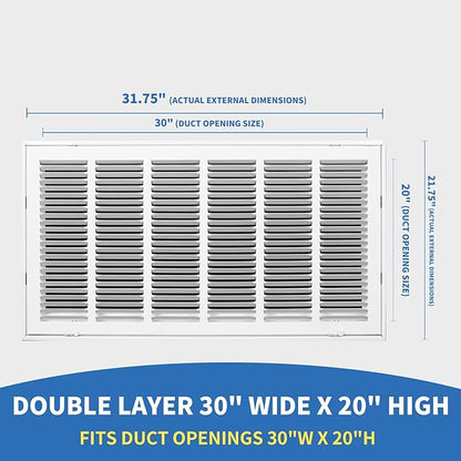 30x20 Return Air Grille [Duct Opening Size],Return Air Vent Cover for Wall Or Ceiling,Steel Return Air Filter Grilles Removable Face/Door for 1 Inch Filters (30"W x 20"H [Duct Opening])