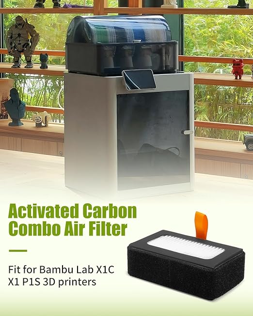 2PCS Air Filter Fit for Bambu Lab X1C X1 P1S 3D Printers, with Brush