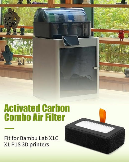 2PCS Air Filter Fit for Bambu Lab X1C X1 P1S 3D Printers, with Brush