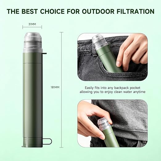 4 Pack Water Filter Straw, Portable Personal Water Filtration System, Compact Multi-Layer Filtration for Camping, Hiking, Travel, Biking, Survival, and Emergencies (Green)