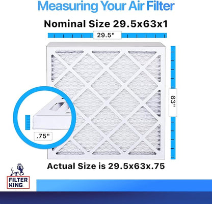 Filter King 29.5x63x1 Air Filter | 4-PACK | MERV 8 HVAC Pleated A/C Furnace Filters | MADE IN USA | Actual Size: 29.5 x 63 x .75"