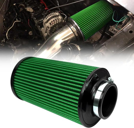 RYANSTAR RACING 76mm 3" High Flow Round Tapered Cone Cool Air Filter Cleaner with Top Filter Design Long 270mm tall Green
