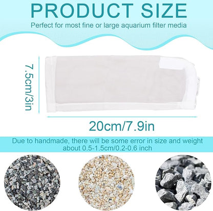 BOXOB 10pcs Aquarium Filter Media Bags, 100 Micron Extra Fine Media Filter Small Mesh Bags Purigen Sock for Fish Tank with Plastic Zipper for Activated Carbon Resin (7.9x3 Inch)