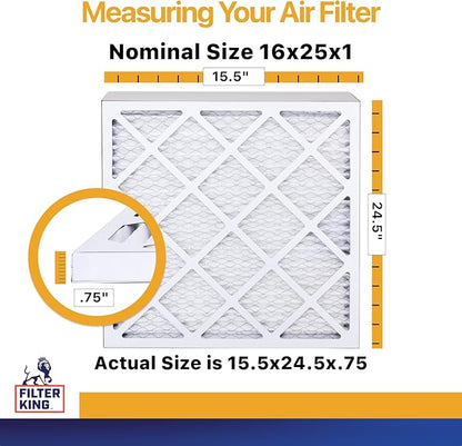 Filter King 16x25x1 Air Filter | 4-PACK | MERV 13 HVAC Pleated A/C Furnace Filters | MADE IN USA | Actual Size: 15.5 x 24.5 x .75"