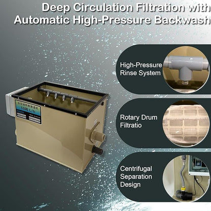 Koi Pond Rotary Drum Filter 3000GPH 220V, Fully Automatic Self-Cleaning Filter, High-Efficiency RDF for Koi Pond,Fish Pond,Aquarium,Fish Farm,Seedling Cultivation Base,Aquaculture,Hydroponics