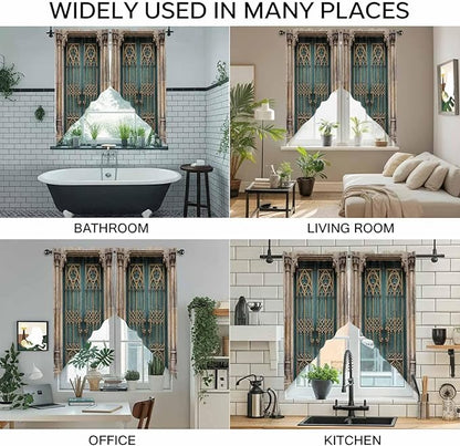 Turquoise Vintage Door Swag Valances for Windows, Countryside Barn Abstract Art Rod Pocket Kitchen Curtains Valance, Kitchen Window Curtains Swag for Cafe Bathroom Living Room, 2 Panels, 36x45 inch