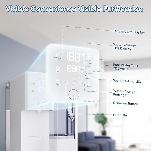 Water Filter Countertop Reverse Osmosis System 5-in-1 Countertop Water Filtration, 4:1 Pure to Drain, No Installation Required Portable Water Purifier
