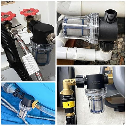 GIEX 60 Mesh Garden Hose Filter with Quick Connect, 3/4" GHT Thread Sediment Trap for Pool and Water Tank Pre-Filtration