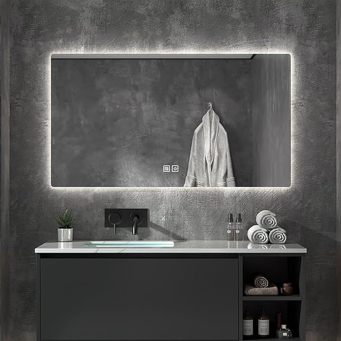 500 X800 mm Illuminated Backlit LED Bathroom Mirror, Wall Mounted Multifunction Bathroom Vanity Mirror with Lights and Demister Pad, Energy-Saving Illuminated Smart Mirror