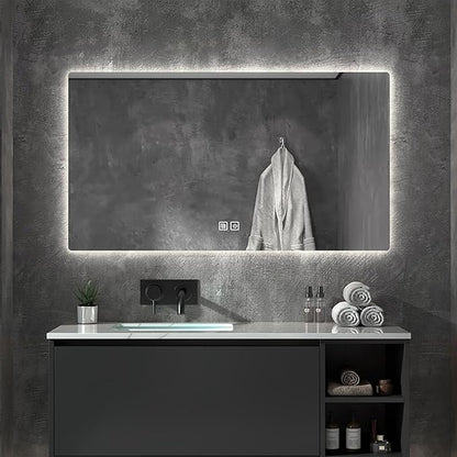 500 X800 mm Illuminated Backlit LED Bathroom Mirror, Wall Mounted Multifunction Bathroom Vanity Mirror with Lights and Demister Pad, Energy-Saving Illuminated Smart Mirror