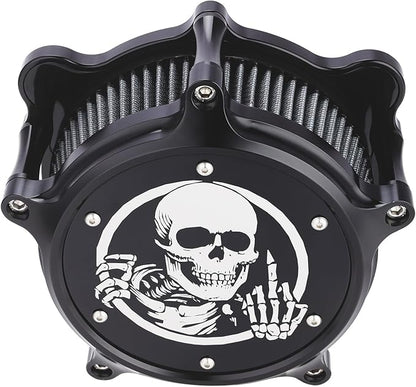 Motorcycle Air Filter Skull Style Air Cleaner with Filter Sock Dustproof Protective Cover Kit for Harley Touring 2000-07 Softail 2000-15 Dyna 2000-17, Excludes 2017 FXDLS (Black)