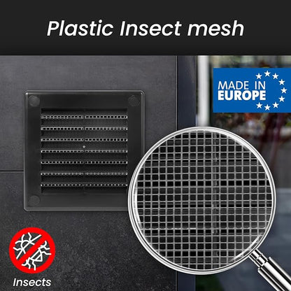 Repa Market 6 x 6 Inch (Outer) Black Square Air Vent Cover - Plastic Fresh Air Intake Vent - AC Cover with Nylon Mesh Screen, Wall, Ceiling HVAC Return Air Register, Modern Soffit Vents