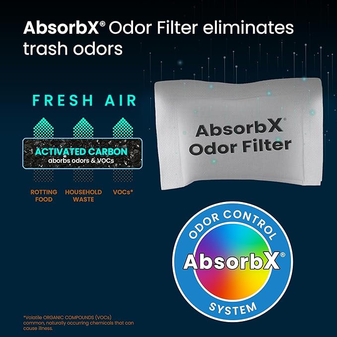 iTouchless Official AbsorbX 3-Pack Trash Can Odor Filter All Natural Activated Charcoal Absorber Stops Garbage Smells Air Freshener Compost Bin Deodorizer for 8 Gal & Bigger Trashcans with Compartment