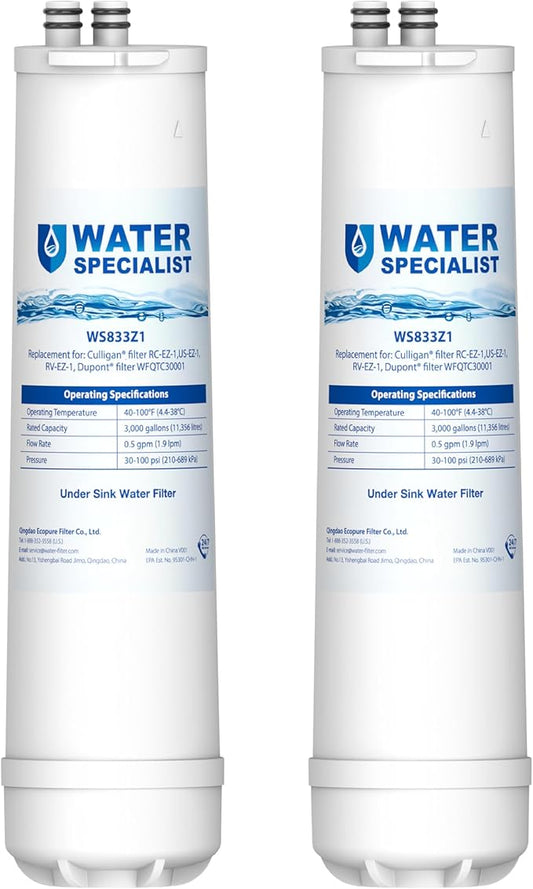 Waterspecialist RC 1 EZ-Change Basic Water Filtration Replacement, Replacement for Culligan® IC-EZ-1, US-EZ-1, RV-EZ-1, Brita® USF-201, USF-202, DuPont® WFQTC30001, WFQTC70001, 3K Gallons (Pack of 2)