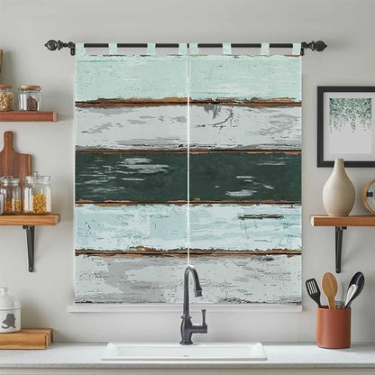 Blue Teal Bedroom Curtains 72 Inch Length, Window Curtains Tab Top, Vintage Wooden Retro Art Farmhouse Barns Light Filtering Window Treatments Drapes 52"x72" 2 Panel