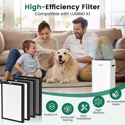 4 Pack K1 Air Purifier Replacement Filter Fit for LUNINO K1,3-in-1 High-Efficiency H13 True HEPA and Activated Carbon Filter,Double-Sided Filters for Home Large Room Up to 2600 Ft²