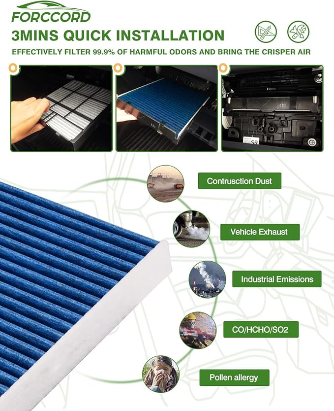 Cabin+Engine Air Filter Fit for Silverado 1500 (2019-2026); Sierra 1500(2020-26); Suburban (2021-26); Tahoe (2021-26) Carbon Cabin Filter Replacement Car Accessories CF11966 84121217