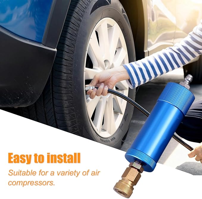 High Pressure PCP Air Filter Oil-Water Separator, 40MPa/5800Psi Inline Moisture Separator with 8mm Quick Connect, Complete Kit with 25 Filters, Sealing Rings & Gaskets for Air Compressor Pump (Blue)