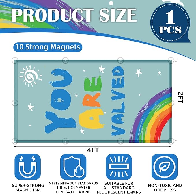 Fluorescent Light Covers - Classroom Covers for Ceiling Lights, 1 PCS 4 x 2 Feet Magnetic Light Filters, Classroom, Office Decor (You are Valued)