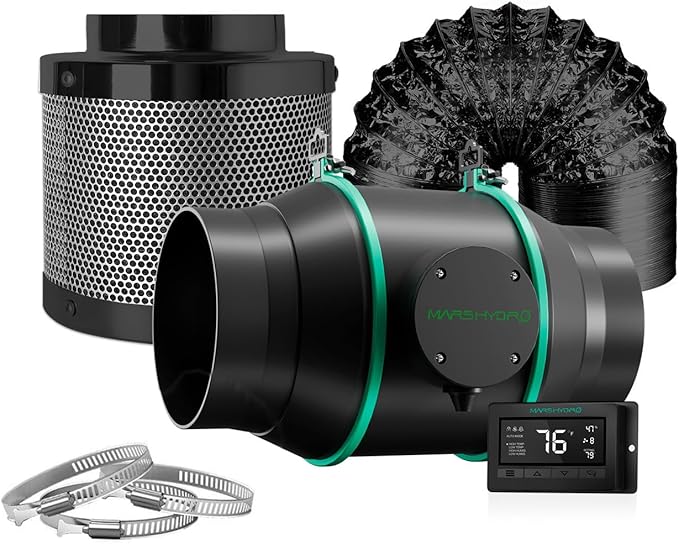 MARS HYDRO 6 Inch Inline Fan and Filter Kit, Duct Fan with with Temperature and Humidity Controller, 402 CFM Quiet & Efficient Exhaust Fan for Grow Tents Hydroponics