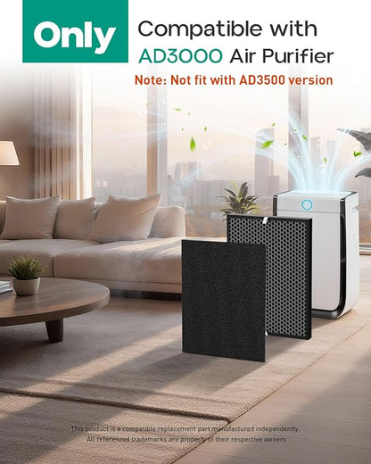 Replacement Filter Compatible with Air Doctor AD3000 AD3000M AD3000Pro Air Cleaner Purifier, Not for AD3500 Version, Includes 2 VOC Carbon Filters + 4 Pre-filters