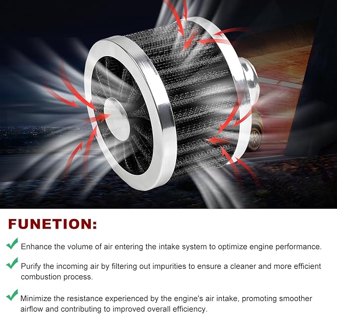 Air Intake Filter, 23MM High Flow Air Filter Cold Breather Turbo Vent Cleaner, Air Filter Vent Cleaner Compatible with Car and Motorcycle, Universal Car Accessories (Black)