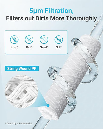 AQUA CREST AP110 5 Micron 10"x2.5" String Wound Whole House Water Filter Replacement for 3M® Aqua-Pure AP110, Culligan® P5, APEC, GE FXUSC, Whirlpool®, Any 10" x 2.5" Home Water Filter, Pack of 4