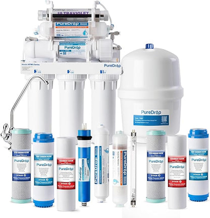RTW5AK-UV SGS-Tested Reverse Osmosis Water Filter System with Alkaline Remineralization & UV Filter, 7-Stage Under Sink RO Water Filtration System Plus Extra 3 Filters, 50 GPD