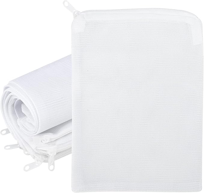 Segarty Filter Media Bags, 10 Pack 0.5mm Fine Mesh 7.7 x 6 Inch White Reusable Nylon Aquarium Net Bags with Plastic Zipper for Activated Carbon, Ceramic Rings, Bio Balls, Charcoal, Fish Tank
