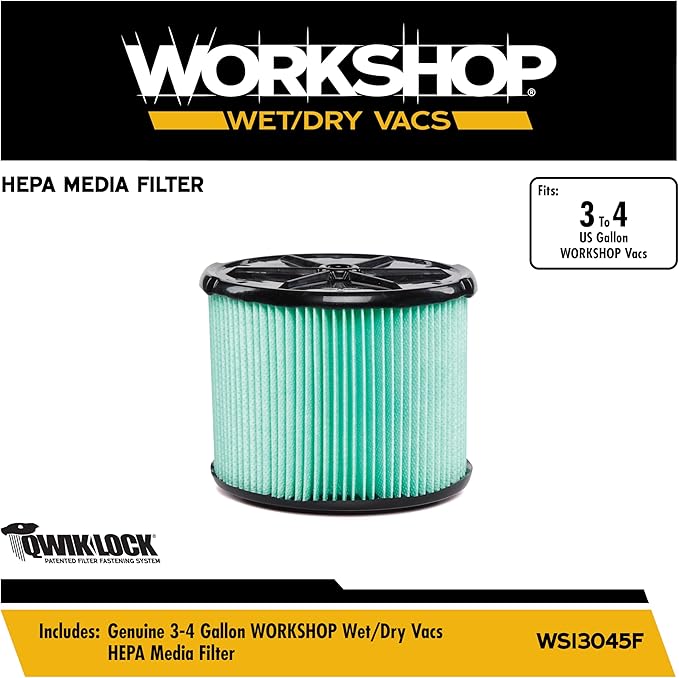 WORKSHOP Wet/Dry Vacs Vacuum Filters WS13045F HEPA Media Filter For Shop Vacuum Cleaner (Single HEPA Media Filter For Wet/Dry Vacuum Cleaner) Fits WORKSHOP 3-Gallon to 4.5-Gallon Shop Vacuum Cleaners