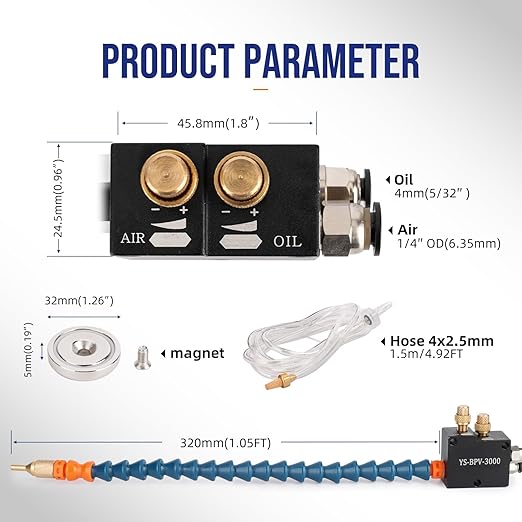 Coolant Mister for Milling Machine,Mist Coolant System with Magnet Base, CNC Lubrication Spray Pump Mini Mill for Metal Nozzle Lathe Hose Keep Cutting Tools Cool