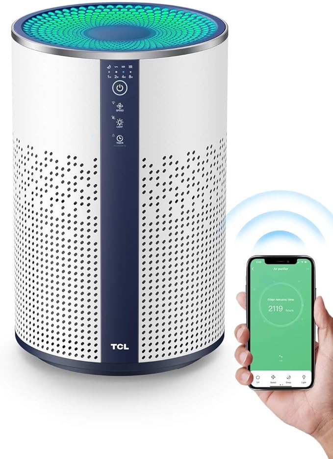 TCL Air Purifier for Home Room Bedroom, Smart WiFi Alexa Control, True H13 HEPA Air Filter Remove 99.97% Smoke Odor Pet Dander Dust Pollen Mold Air Cleaner Metal Design with Night Light