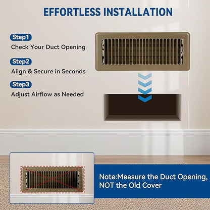 4" x 10" Floor Register Vent Covers 10-Pack, Walkable Powder-Coated Metal Vent Covers with Adjustable Airflow, Curved Safe Edges for Floor/Wall, Brown