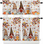 Fall Gnomes Kitchen Curtain Set, Thanksgiving Maple Leaf Grey Wood Grain Window Valance and Tiers 36" Length, Light Filtering Short Curtains Valance for Cafe Bathroom Bedroom 54"x18"