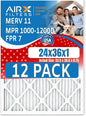 24x36x1 Air Filter MERV 11 Rating, 12 Pack of Furnace Filters Comparable to MPR 1000, MPR 1200 & FPR 7 - Made in USA by AIRX FILTERS WICKED CLEAN AIR.
