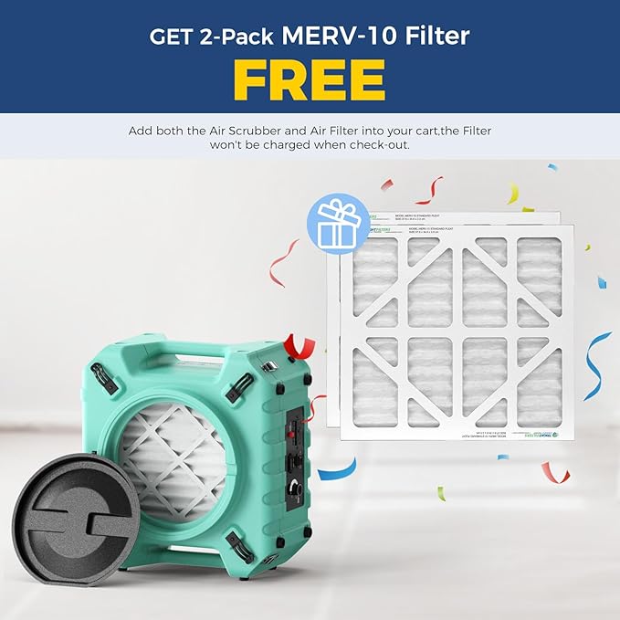 ALORAIR PureAiro HEPA Pro 770 industrial Air Scrubber, 3-Stage Filtration System, GFCI Outlet, Negative Machine, Air Scrubber for Water Damage Restoration Interior Decoration, Green