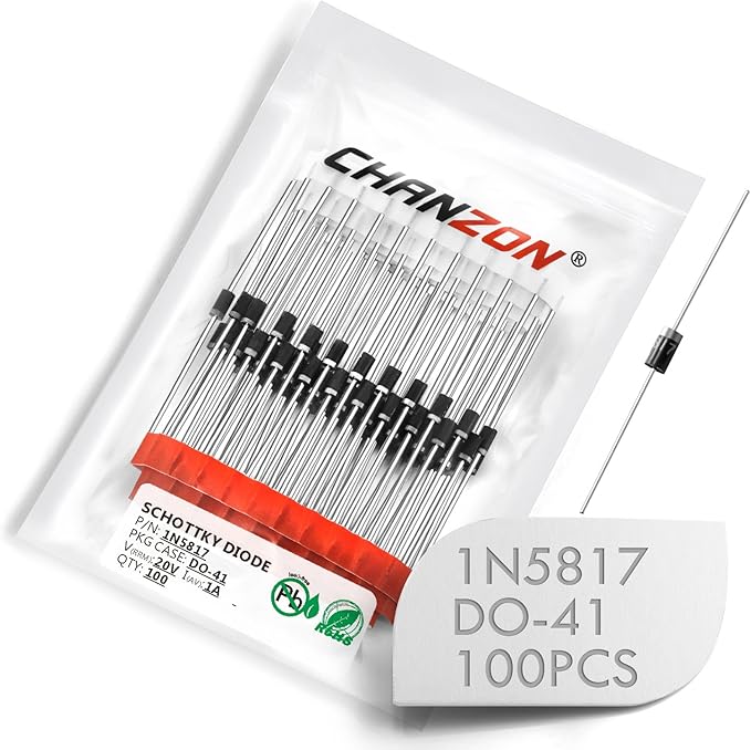 (Pack of 100 Pieces) Chanzon 1N5817 Schottky Barrier Rectifier Diodes 1A 20V DO-41 (DO-204AL) Axial 5817 IN5817 1 Amp 20 Volt