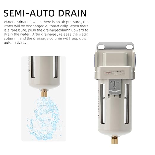Industrial Air Dryer Filter 1/2”NPT,0-150PSI,Air Compressor Water Separator,Air Compressor Filter AF4000-04,5 Micron Brass Element,Semi-Auto Drain,Poly Bowl