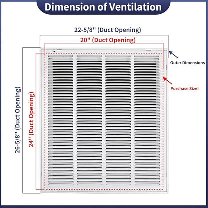20"W x 24"H [Duct Opening Size] Steel Return Air Filter Grille - Removable Face/Door for 1 inch Filters -HVAC Vent Cover Grill - White [Outer Dimensions: 22 5/8"W X 26 5/8"H]