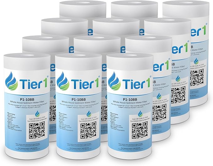 Tier1 1 Micron 10x4.5 Water Filter | Spun Wound Polypropylene Whole House Sediment Water Filter | Replacement for Pentek DGD-2501, 155359-43, SDC-45-1001 | 4.5 x 10 Water Filter Cartridge (12-Pack)