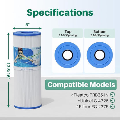 TOREAD Replacement for Spa Filter PRB25-IN, Unicel C-4326, Filbur FC-2375, FC-2370, R173429, 3005845, 17-2327, 100586, 33521, 25392, 817-2500, Guardian 413-106, 5X13 Drop in Spa Filter, 1 Pack
