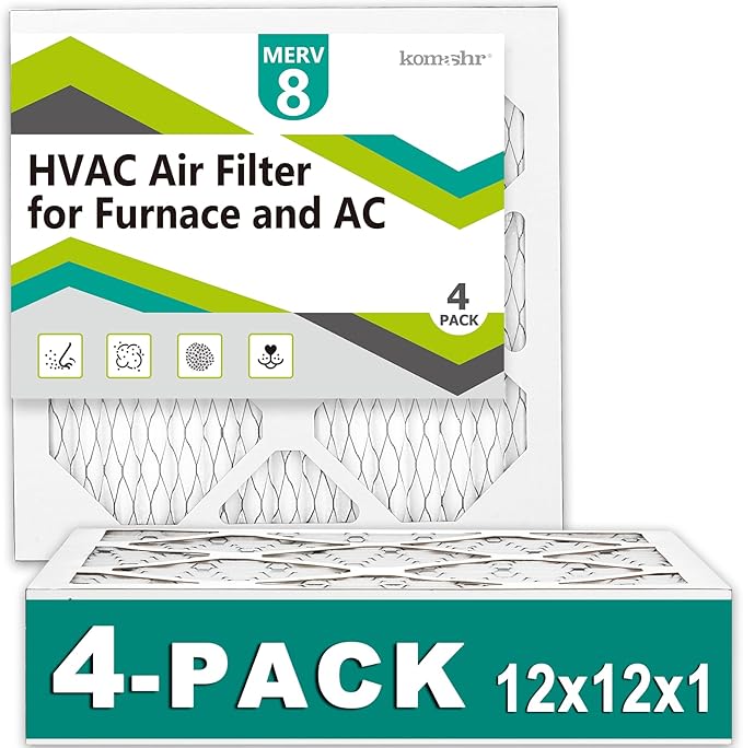 12x12x1 Air Filter MERV 8 (4-Pack), HVAC/Furnace AC Filter Replacement, Dust Defense–Comparable with MPR 600 & FPR 5 (Actual 11.75x11.75x0.75)