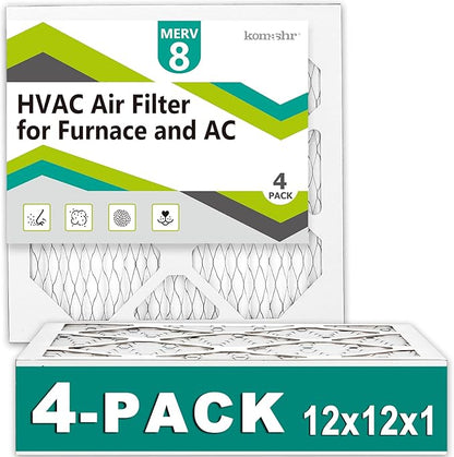 12x12x1 Air Filter MERV 8 (4-Pack), HVAC/Furnace AC Filter Replacement, Dust Defense–Comparable with MPR 600 & FPR 5 (Actual 11.75x11.75x0.75)