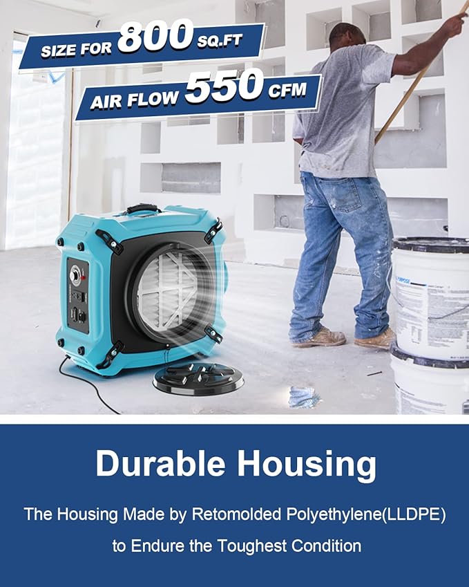ALORAIR PureAiro HEPA Max 870 Air Scrubber 3-Stage Filtration,Negative Machine Air Scrubber | Professional Water Damage Restoration for Air Cleaner | up to 550 CFM