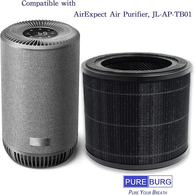 PUREBURG Replacement Filter Compatible with AirExpect & AirExtend Air Purifiers JL-AP-TB01,2-Pack H13 HEPA 3-Stage Filtration Activated Carbon 2-in-1