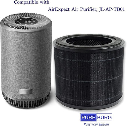 PUREBURG Replacement Filter Compatible with AirExpect & AirExtend Air Purifiers JL-AP-TB01,2-Pack H13 HEPA 3-Stage Filtration Activated Carbon 2-in-1