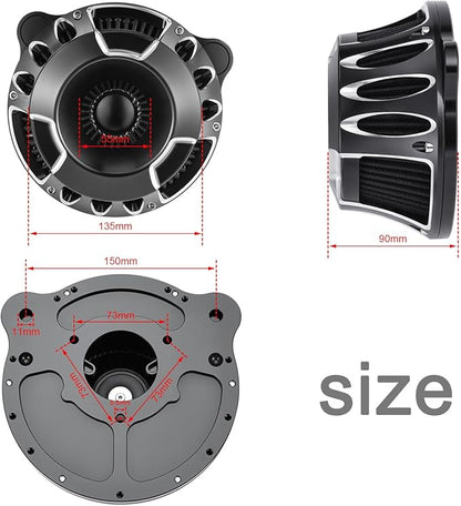Motorcycle Air Filter Kit CNC Air Cleaner Turbine Intake System Fit for Harley Touring Street Glide Road King Trike 2008-2016, Softail 2016-2017 (C-Black)