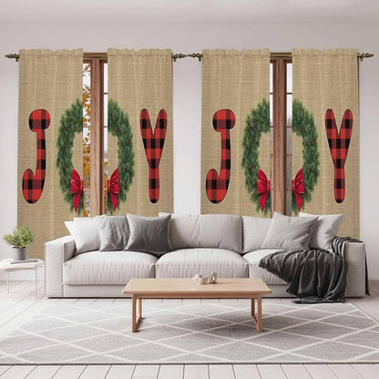 Red Green Christmas Window Curtains 72 Inch Long 2 Panel Set, Rod Pocket Long Curtains & Drapes, Xmas Botanical Winter Farmhouse Light Filtering Window Treatment for Bedroom Living Room 52"W x 72"L